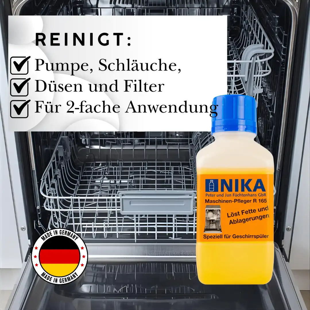 Nika Cleaner R165 Maschinen Reiniger in geöffneter Spülmaschine - Made in Germany